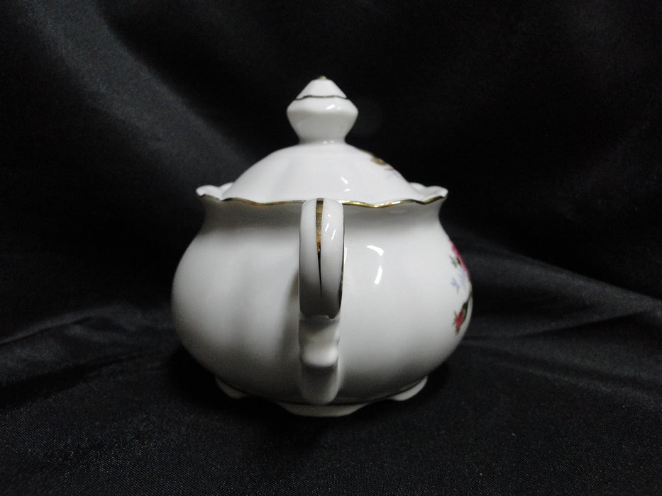 White w/ Pink Moss Rose, Gold Trim: Sugar Bowl & Lid, 3 7/8" Tall