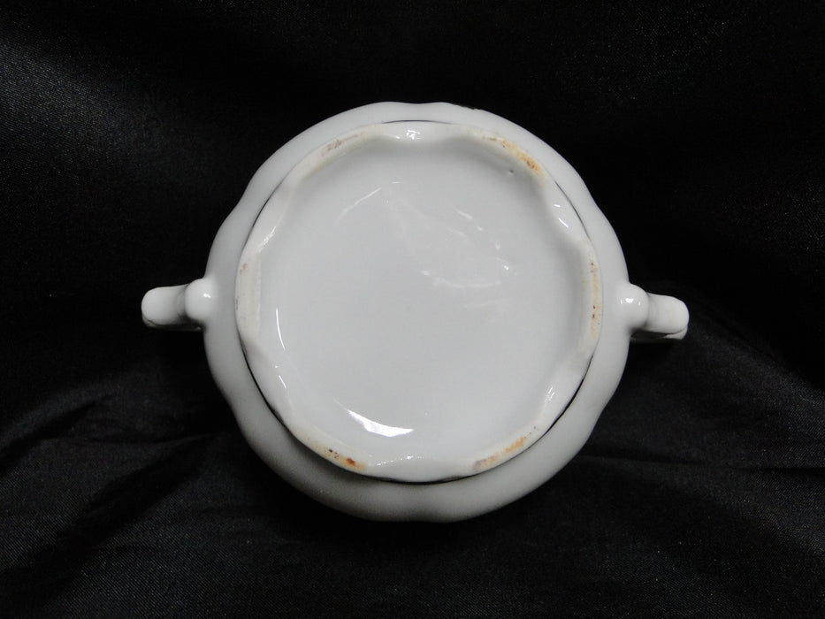 White w/ Pink Moss Rose, Gold Trim: Sugar Bowl & Lid, 3 7/8" Tall