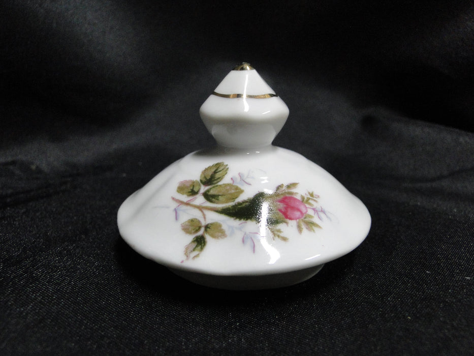 White w/ Pink Moss Rose, Gold Trim: Sugar Bowl & Lid, 3 7/8" Tall