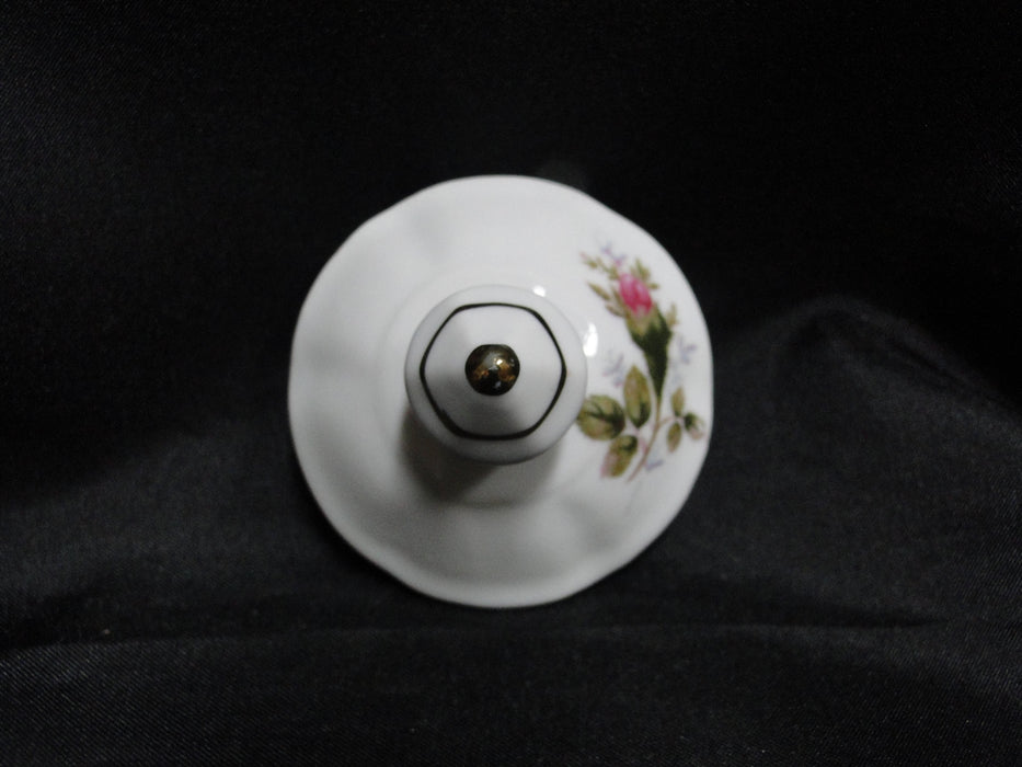 White w/ Pink Moss Rose, Gold Trim: Sugar Bowl & Lid, 3 7/8" Tall