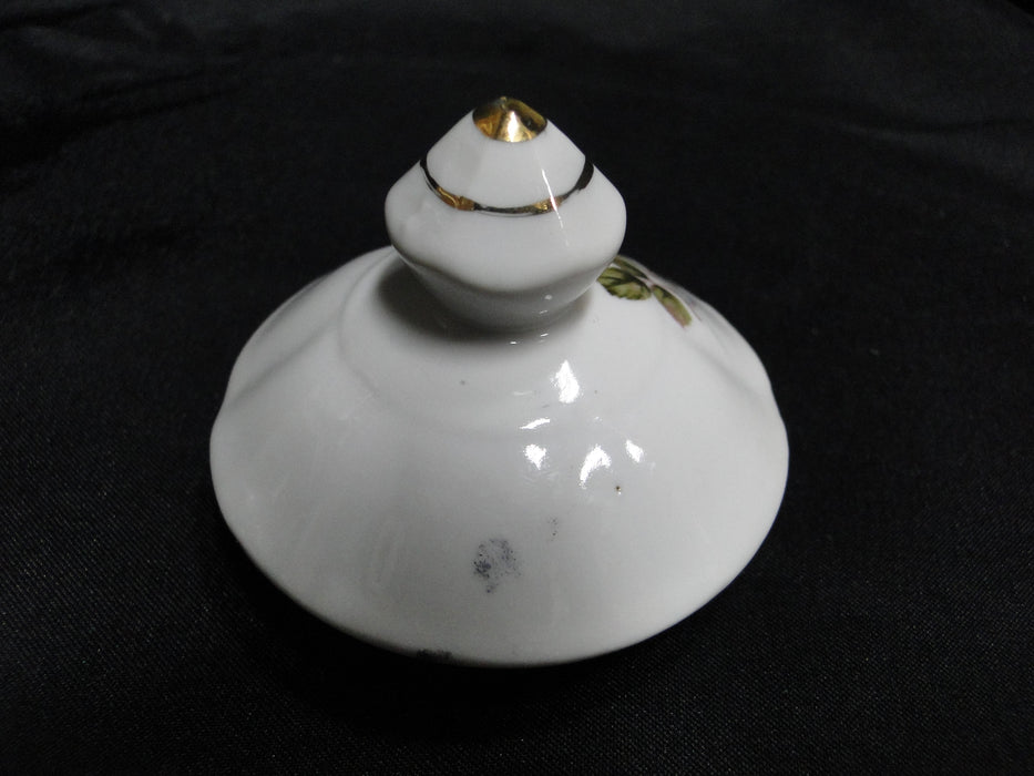 White w/ Pink Moss Rose, Gold Trim: Sugar Bowl & Lid, 3 7/8" Tall