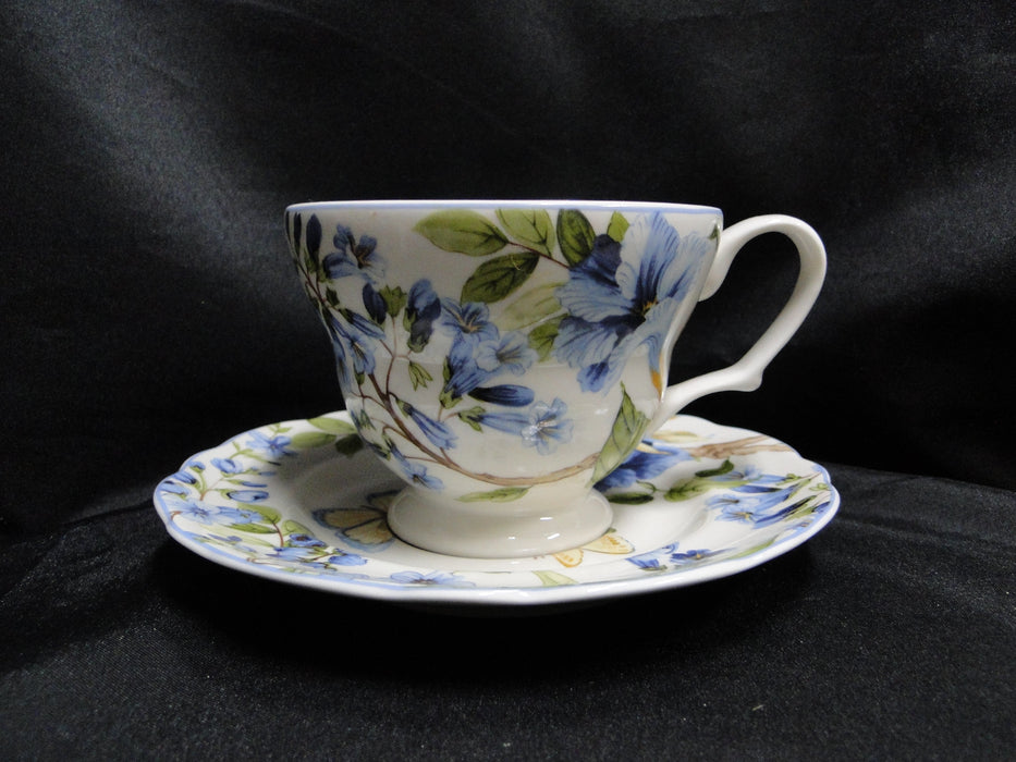 222 Fifth Lyanna Blue, Blue Flowers: Cup & Saucer Set, 3 1/4"