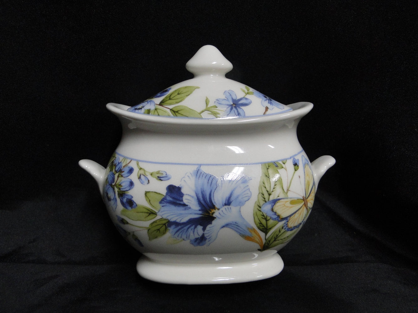 222 Fifth Lyanna Blue, Blue Flowers: Sugar Bowl & Lid (s), 5" Tall