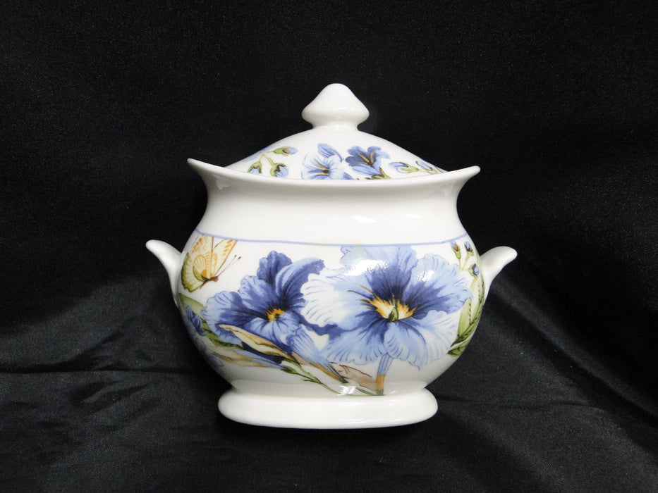 222 Fifth Lyanna Blue, Blue Flowers: Sugar Bowl & Lid (s), 5" Tall