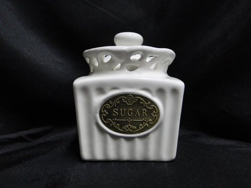 THL T1H2, White w/ Metal Medallion, Lattice: Sugar Bowl & Lid, 4" Tall