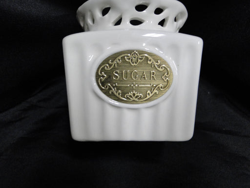 THL T1H2, White w/ Metal Medallion, Lattice: Sugar Bowl & Lid, 4" Tall