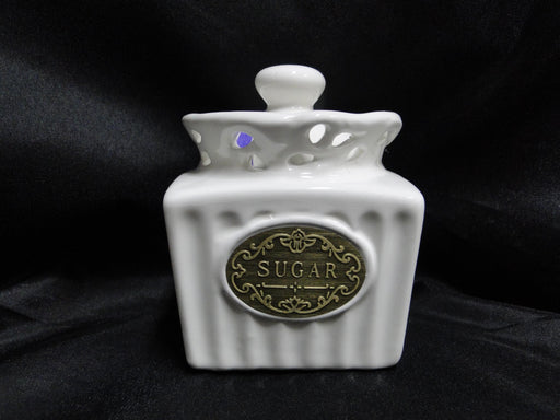 THL T1H2, White w/ Metal Medallion, Lattice: Sugar Bowl & Lid, 4" Tall, As Is