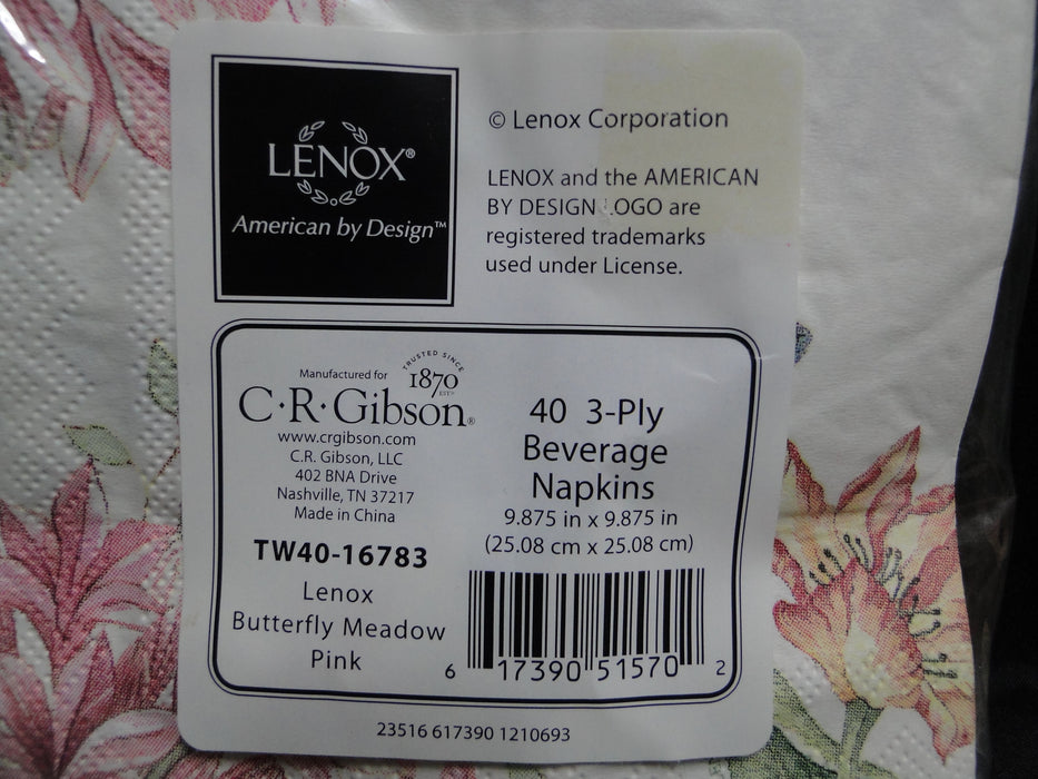 Lenox Butterfly Meadow Pink: Package (s) of 40 Paper Beverage Napkins, 9.875"