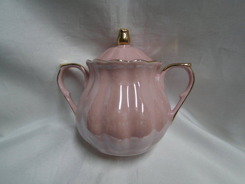 Grace's Teaware Pink w/ Gold Trim, Fluted: Sugar Bowl & Lid, 5" Tall