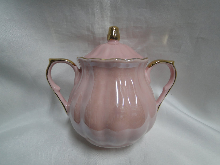Grace's Teaware Pink w/ Gold Trim, Fluted: Sugar Bowl & Lid, 5" Tall