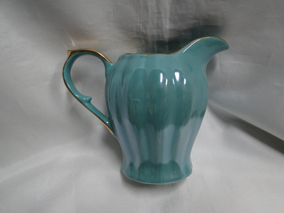 Grace's Teaware Teal w/ Gold Trim, Fluted: Creamer / Cream Pitcher, 4 1/8" Tall