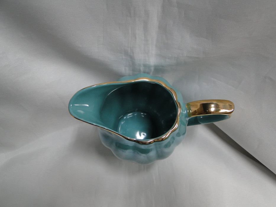 Grace's Teaware Teal w/ Gold Trim, Fluted: Creamer / Cream Pitcher, 4 1/8" Tall