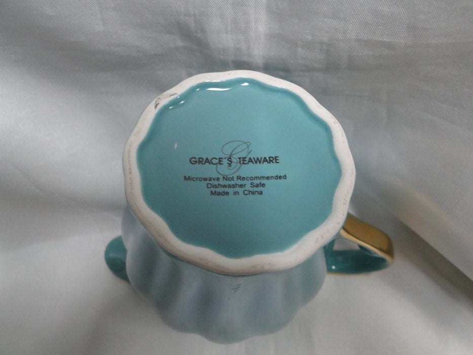 Grace's Teaware Teal w/ Gold Trim, Fluted: Creamer / Cream Pitcher, 4 1/8" Tall