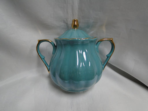Grace's Teaware Teal w/ Gold Trim, Fluted: Sugar Bowl & Lid, 5" Tall