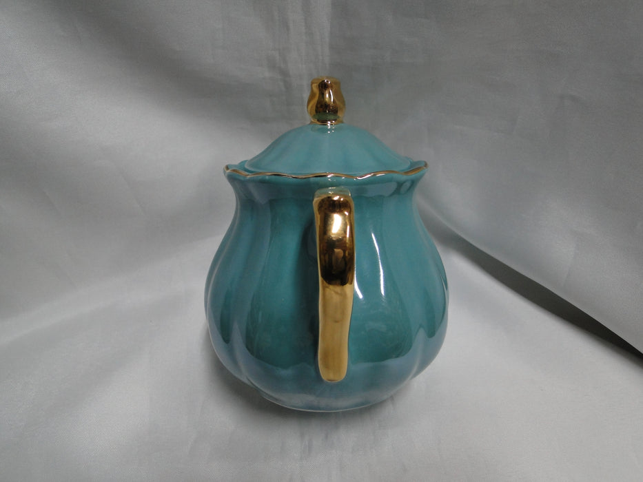Grace's Teaware Teal w/ Gold Trim, Fluted: Sugar Bowl & Lid, 5" Tall
