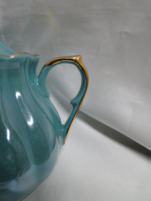 Grace's Teaware Teal w/ Gold Trim, Fluted: Sugar Bowl & Lid, 5" Tall