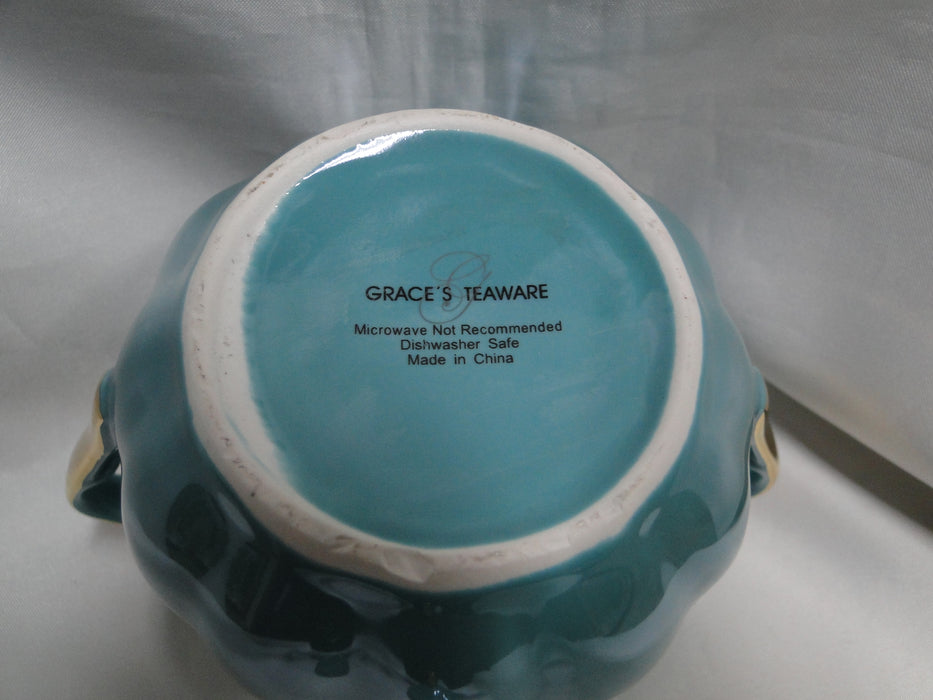 Grace's Teaware Teal w/ Gold Trim, Fluted: Sugar Bowl & Lid, 5" Tall