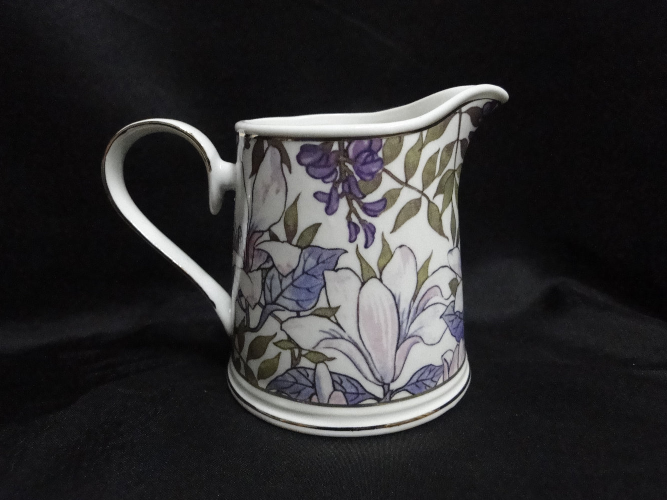 Grace's Teaware Purple Florals on White: Creamer / Cream Pitcher, 3 3/4"Tall