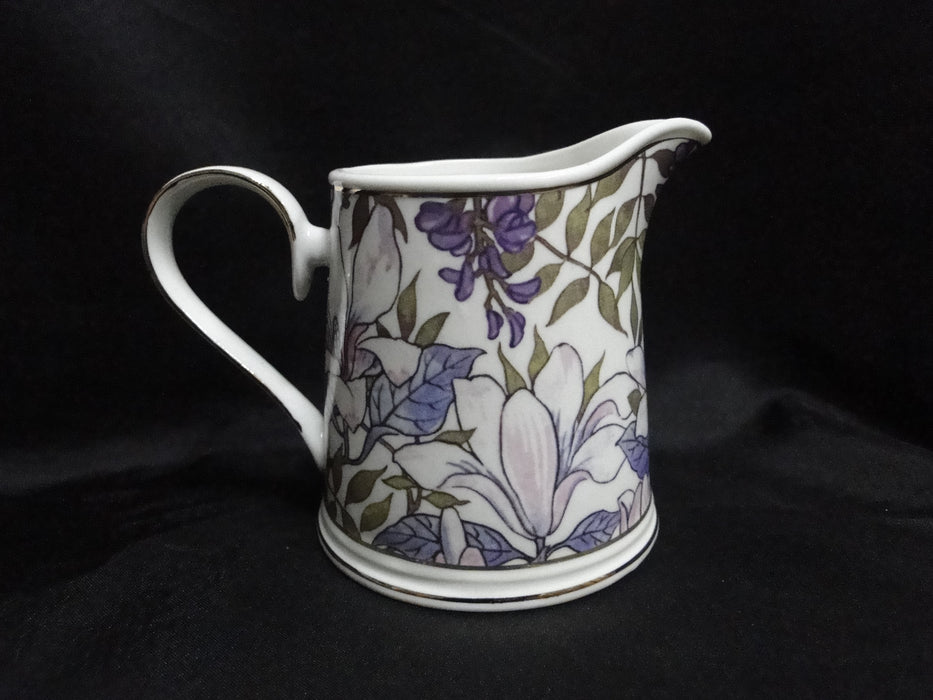 Grace's Teaware Purple Florals on White: Creamer / Cream Pitcher, 3 3/4"Tall