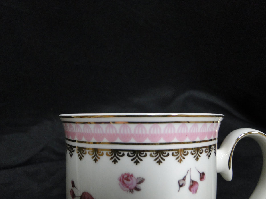 Grace's Teaware Pink Roses & Pink Band on White: Mug (s), 4 1/4" Tall