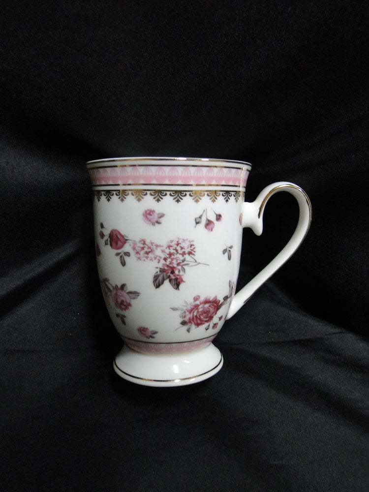 Grace's Teaware Pink Roses & Pink Band on White: Mug (s), 4 1/4" Tall