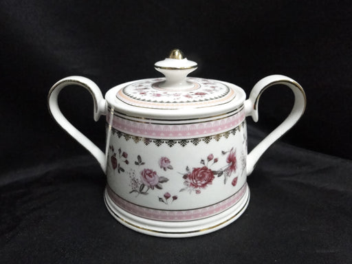Grace's Teaware Pink Roses & Pink Band on White: Sugar Bowl & Lid, 3 7/8"