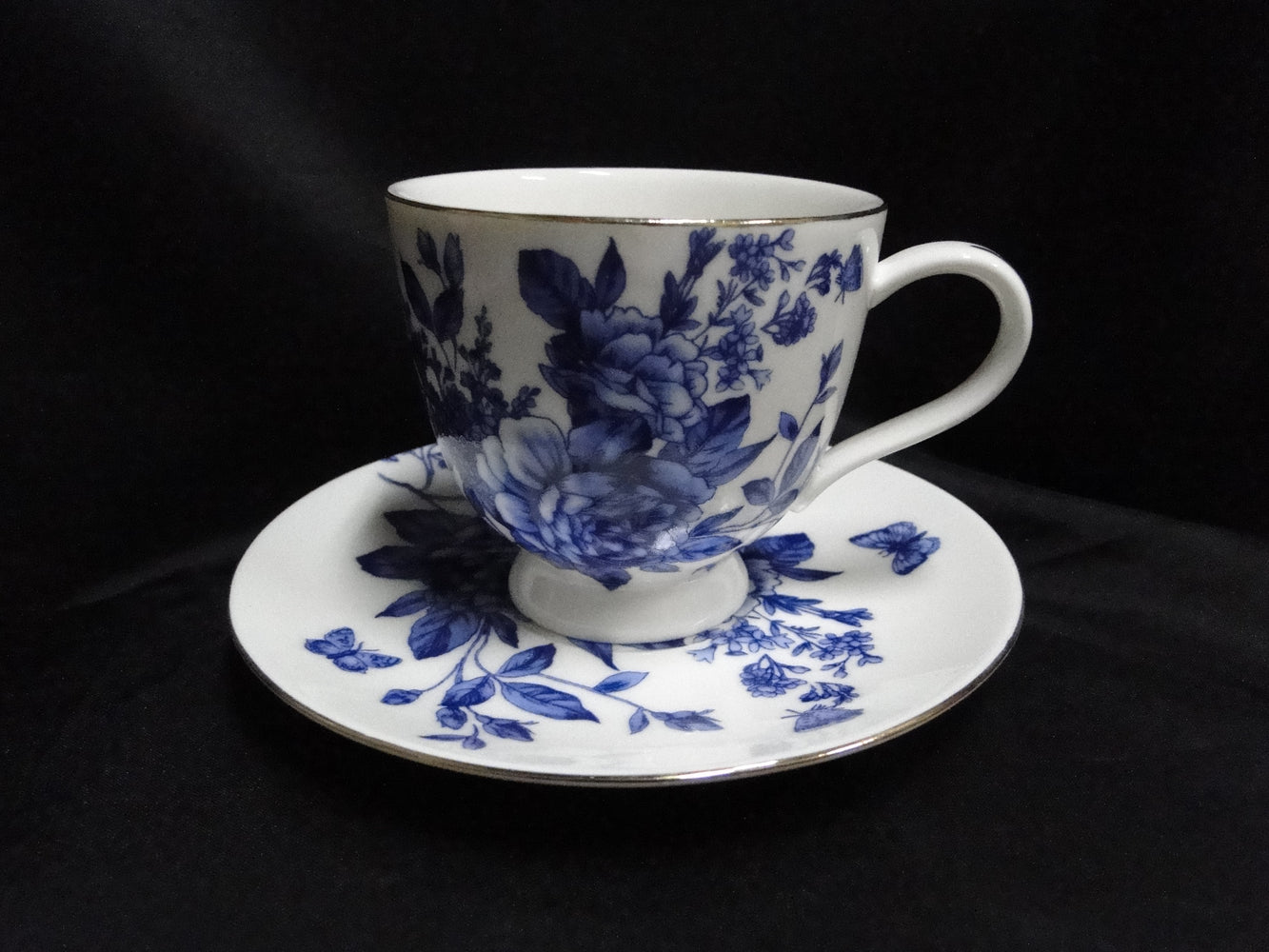 Grace's Teaware Blue Florals on White: Cup & Saucer Set (s), 3 1/4" Tall