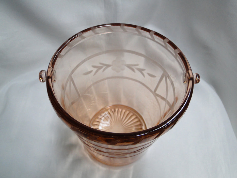 Pink Depression Glass, Floral Design: Ice Bucket, No Handle, 6" Tall