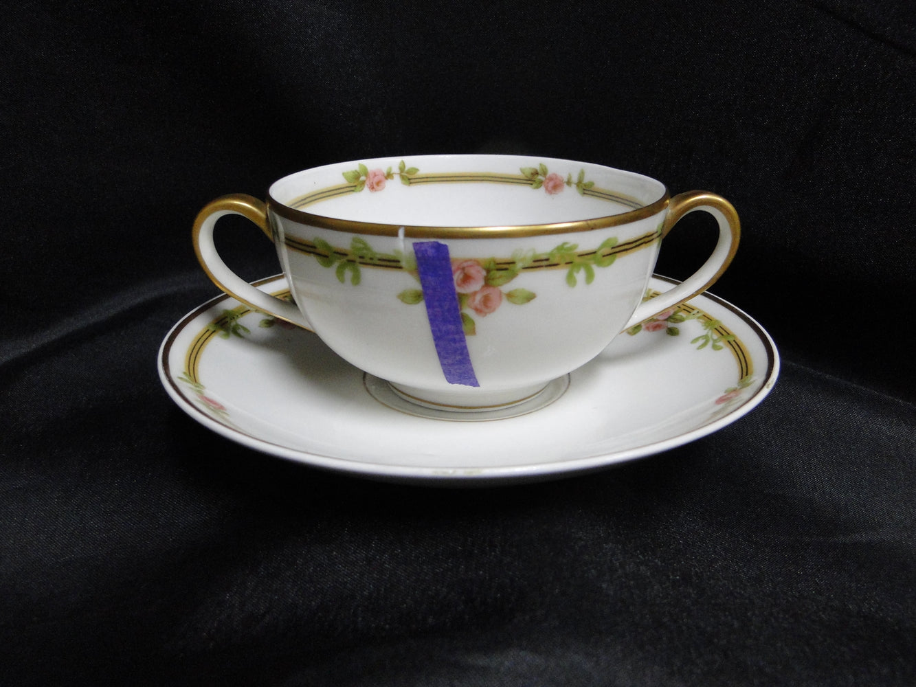 Haviland Schleiger 625A, Pink Roses on Vine: Bouillon & Saucer Set, As Is