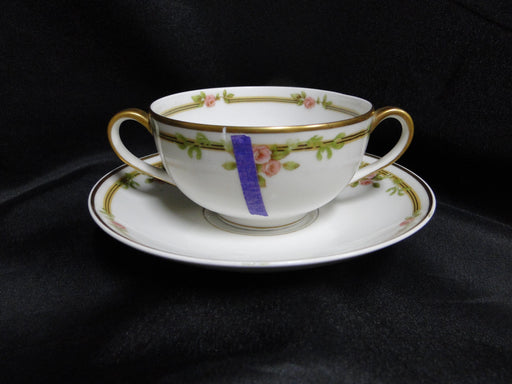Haviland Schleiger 625A, Pink Roses on Vine: Bouillon & Saucer Set, As Is