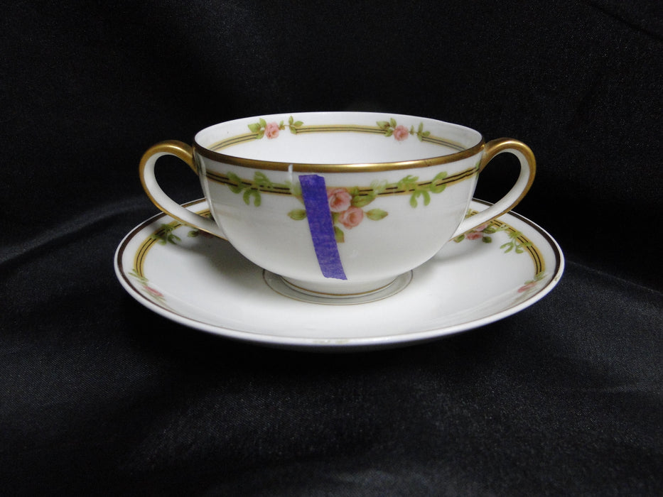 Haviland Schleiger 625A, Pink Roses on Vine: Bouillon & Saucer Set, As Is