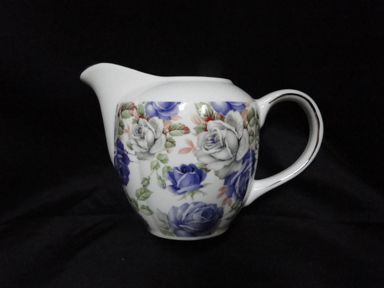 Grace's Teaware Purple & Gray Roses on White: Creamer, 3 1/2" Tall