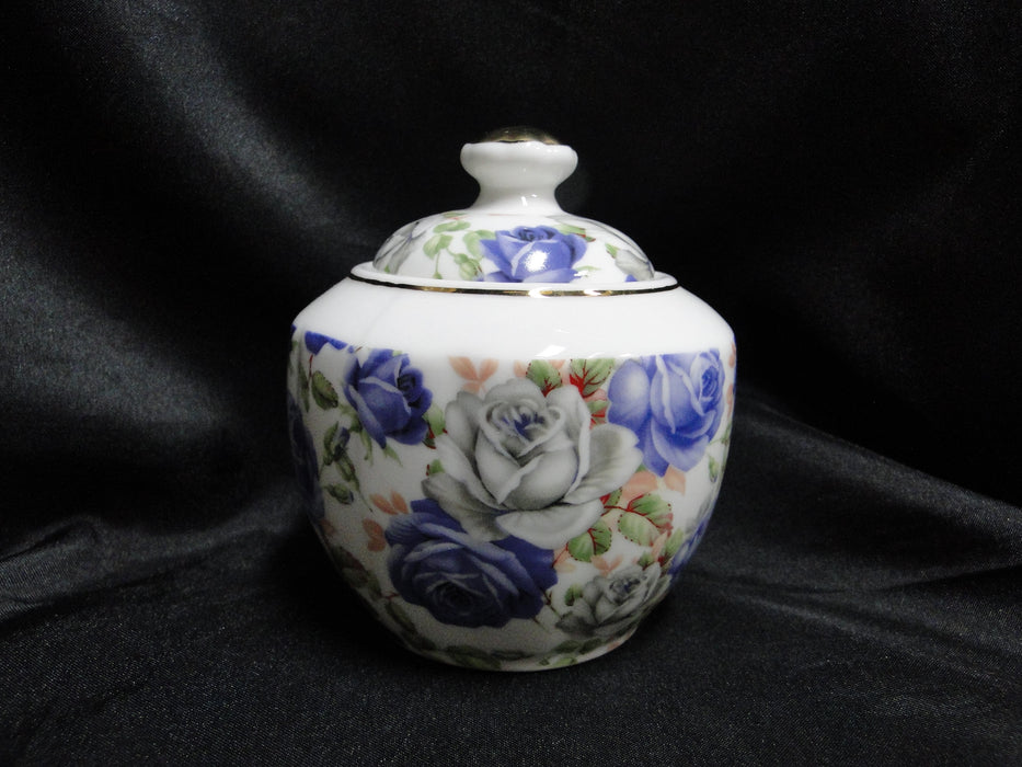 Grace's Teaware Purple & Gray Roses on White: Sugar Bowl & Lid, 4" Tall