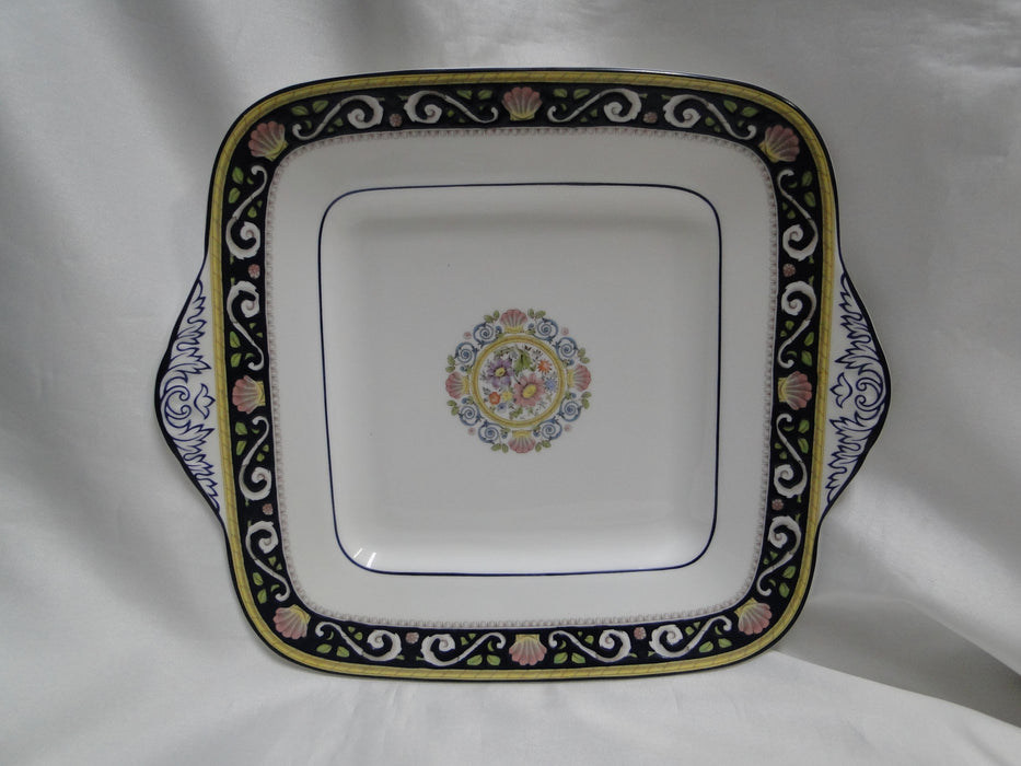 Wedgwood Runnymede Blue, Pink Shells: Square Handled Cake Plate, 10 7/8"