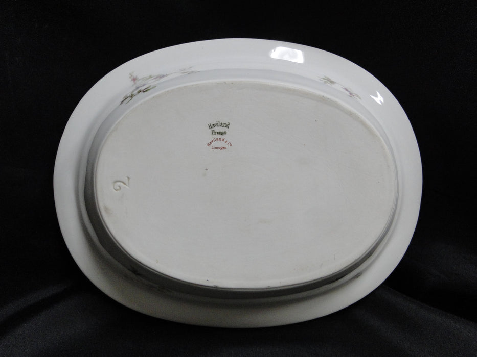 Haviland (Limoges) Fuchsia Pink & Blue Floral: Oval Serving Bowl, 10"