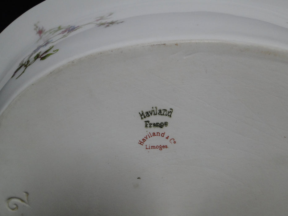 Haviland (Limoges) Fuchsia Pink & Blue Floral: Oval Serving Bowl, 10"