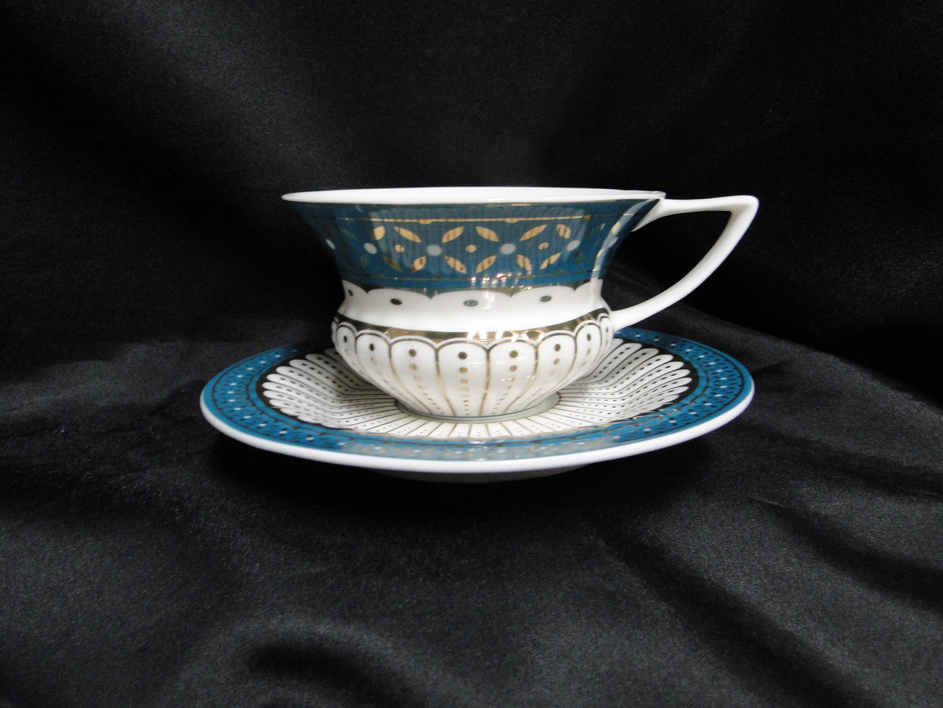 Grace's Teaware Colored Band: Teal Cup & Saucer Set (s), 2 1/4" Tall