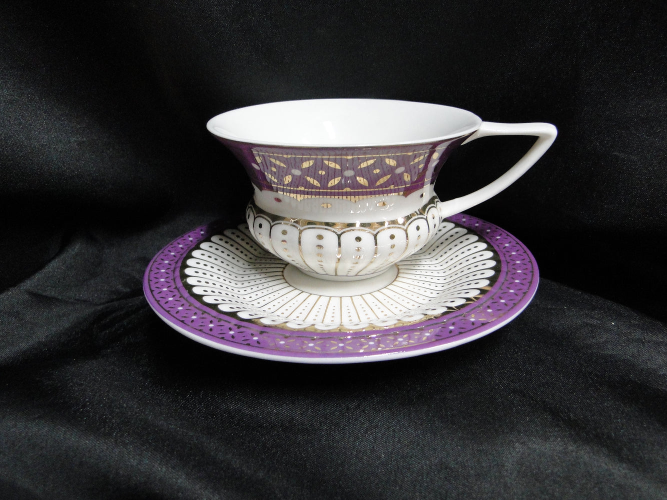 Grace's Teaware Colored Band: Purple Cup & Saucer Set (s), 2 1/4" Tall