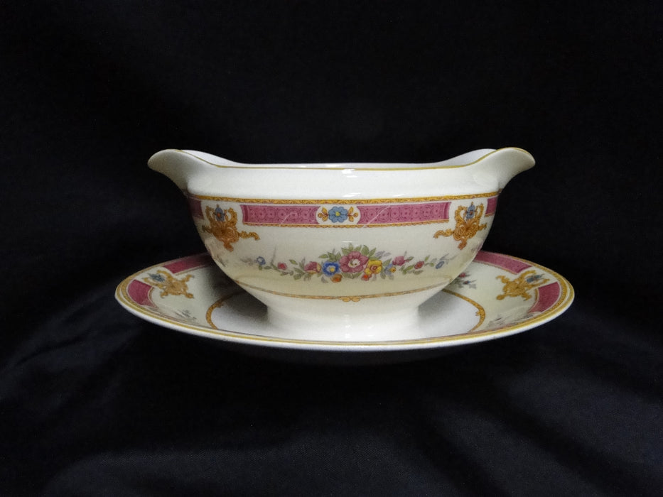 Myott Staffordshire Melrose, Pink Border, Florals: Gravy Boat, As Is