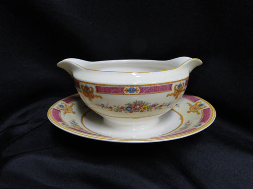 Myott Staffordshire Melrose, Pink Border, Florals: Gravy Boat, As Is