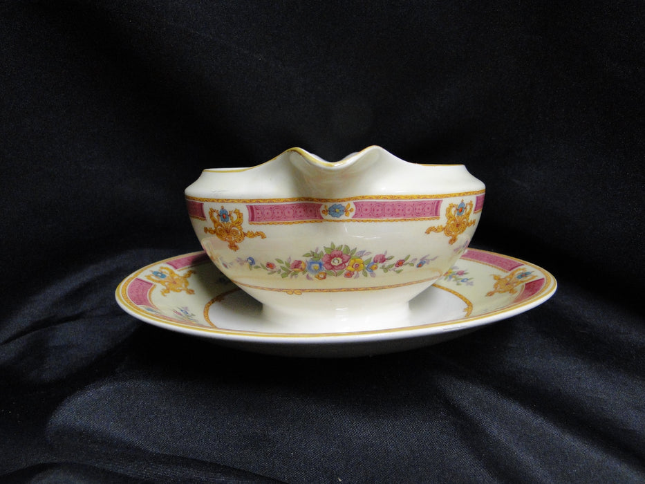 Myott Staffordshire Melrose, Pink Border, Florals: Gravy Boat, As Is