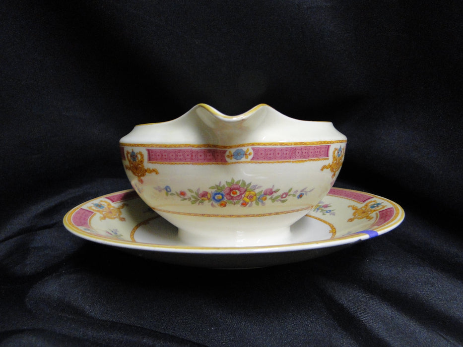 Myott Staffordshire Melrose, Pink Border, Florals: Gravy Boat, As Is