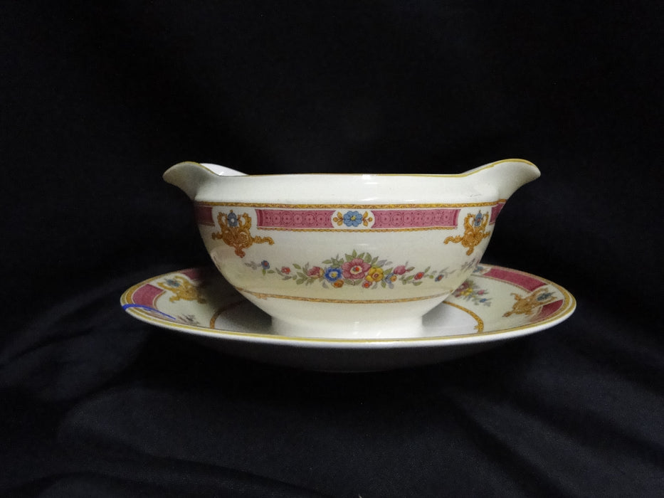 Myott Staffordshire Melrose, Pink Border, Florals: Gravy Boat, As Is