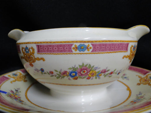 Myott Staffordshire Melrose, Pink Border, Florals: Gravy Boat, As Is
