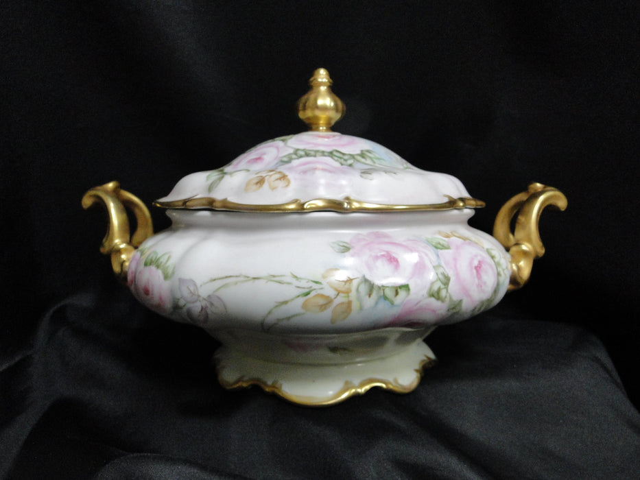 Hutschenreuther Sylvia Handpainted Roses: Serving Bowl w/ Lid & Handles