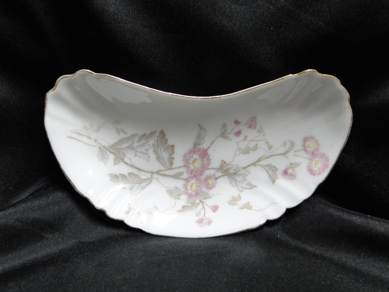 Carlsbad Austria, Pink Florals, Gold Trim: Crescent Bone Plate (s), 6 5/8"