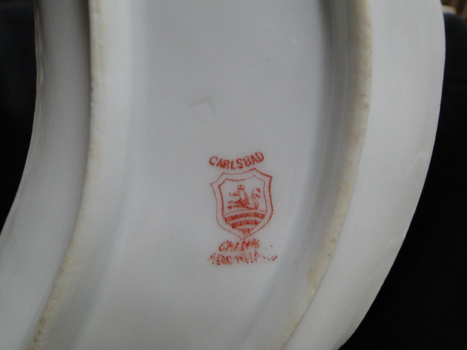 Carlsbad Austria, Pink Florals, Gold Trim: Crescent Bone Plate (s), 6 5/8"