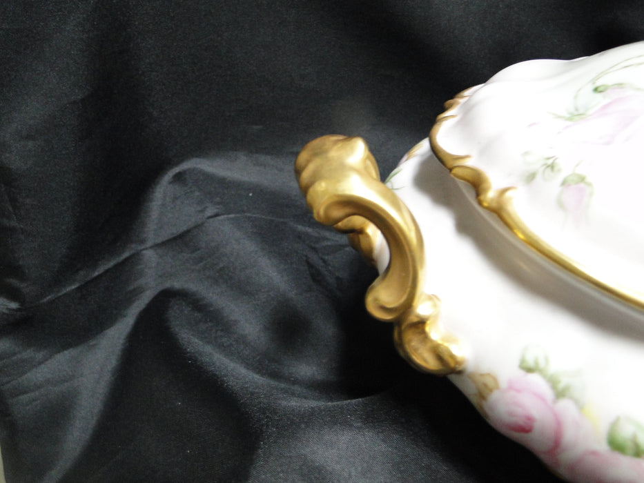 Hutschenreuther Sylvia Handpainted Roses: Serving Bowl w/ Lid & Handles