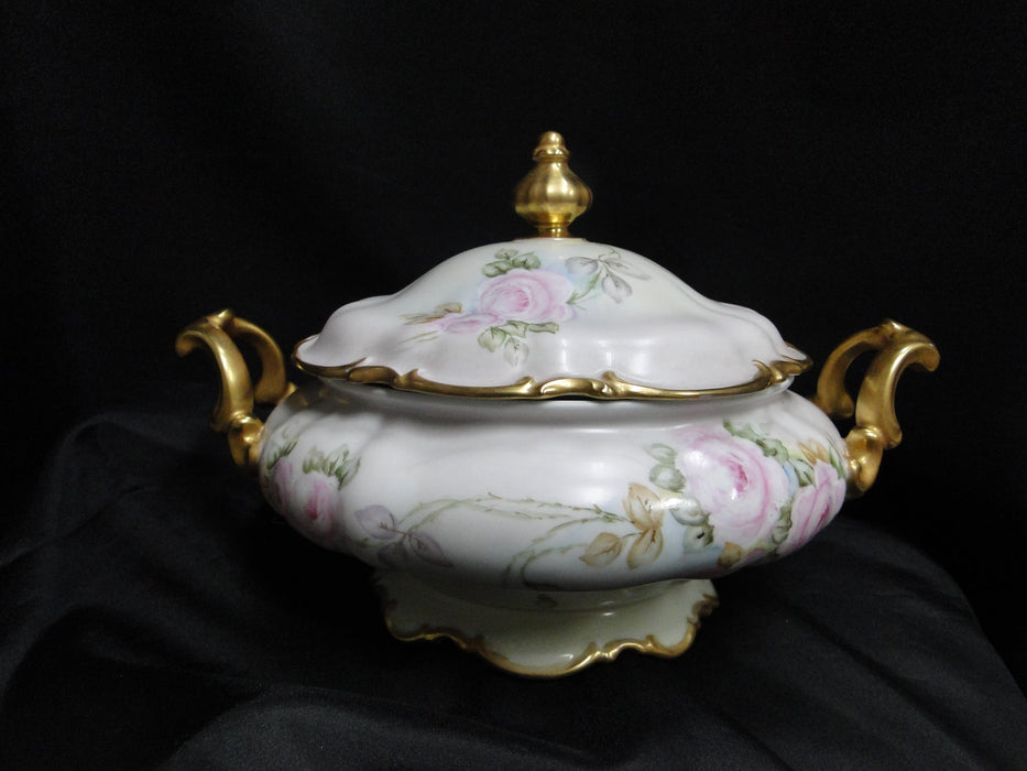 Hutschenreuther Sylvia Handpainted Roses: Serving Bowl w/ Lid & Handles