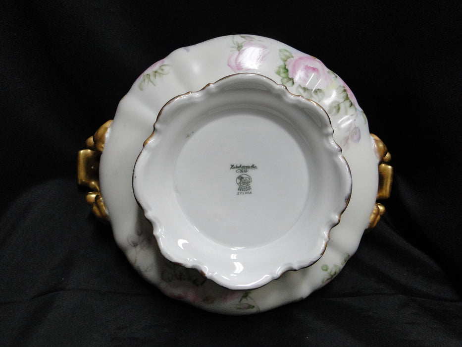 Hutschenreuther Sylvia Handpainted Roses: Serving Bowl w/ Lid & Handles